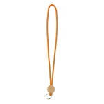 Lanyard su misura tubolare poliestere e dettaglio circolare in bambù color arancione settima vista