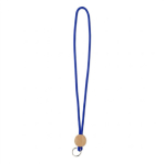 Lanyard su misura tubolare poliestere e dettaglio circolare in bambù color blu elettrico settima vista