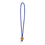 Lanyard su misura tubolare poliestere e dettaglio circolare in bambù color blu elettrico vista area di stampa