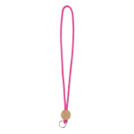 Lanyard su misura tubolare poliestere e dettaglio circolare in bambù color fucsia settima vista