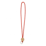 Lanyard su misura tubolare poliestere e dettaglio circolare in bambù color rosso scuro settima vista