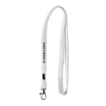 Lanyard su misura in poliestere con morsetto e moschettone metallico color bianco vista area di stampa