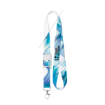 Lanyard su misura in poliestere con apribottiglie centrale color bianco vista area di stampa