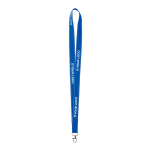 Lanyard su misura in poliestere con fili riflettenti sui bordi color blu vista area di stampa