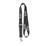 Lanyard su misura sganciabile in poliestere con fili riflettenti color nero vista area di stampa