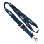 Lanyard su misura sganciabile in poliestere con fili riflettenti color blu oltremare