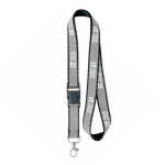 Lanyard su misura sganciabile con rivestimento riflettente grigio color nero vista area di stampa