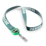 Lanyard su misura in poliestere con porta badge retrattile color verde bottiglia