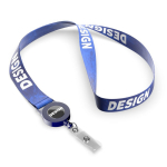 Lanyard su misura in poliestere con porta badge retrattile color blu mare