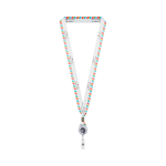 Lanyard porta badge su misura in RPET con dettaglio metallico color bianco terza vista