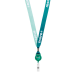 Lanyard porta badge su misura in RPET con dettaglio metallico color verde bottiglia quinta vista