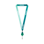Lanyard porta badge su misura in RPET con dettaglio metallico color verde bottiglia terza vista