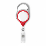Porta badge retrattile tondo su misura con moschettone e clip color rosso settima vista