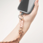 Cordino corto per smartphone su misura con nodo ed etichetta color arancione