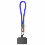 Cinturino corto smartphone su misura con patch e anello metallico color blu settima vista