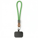 Cinturino corto smartphone su misura con patch e anello metallico color verde settima vista