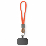 Cinturino corto smartphone su misura con patch e anello metallico color arancione settima vista