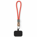 Cinturino corto smartphone su misura con patch e anello metallico color rosso scuro settima vista