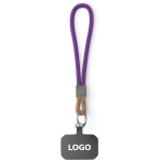 Cinturino corto smartphone su misura con patch e anello metallico color viola