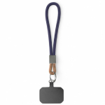 Cinturino corto smartphone su misura con patch e anello metallico color blu oltremare settima vista