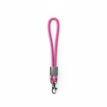 Lanyard da polso in nylon su misura con componente metallico color fucsia settima vista
