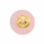 Pin metallico rotondo su misura personalizzabile a stampa integrale color oro rosa terza vista