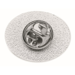 Pin metallico ovale su misura personalizzabile a stampa integrale color argento terza vista