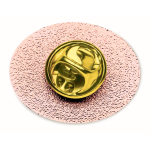 Pin metallico ovale su misura personalizzabile a stampa integrale color oro rosa terza vista