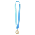 Medaglia in legno personalizzabile su misura con nastro cucito a V color bianco