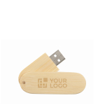 Memoria USB su misura con scocca rotante in legno color legno chiaro vista area di stampa