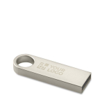 Mini memoria USB in zinco su misura con asola per appendere color argento vista area di stampa