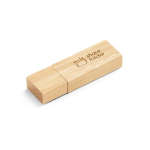 USB in bambù con cappuccio di chiusura e scatola in carta kraft color naturale immagine con logo