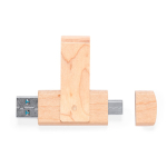 USB in legno chiaro con clip rotante e doppia connessione  tipo C color legno prima vista