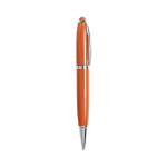 Penna USB in metallo con apertura a rotazione e inchiostro blu color arancione prima vista
