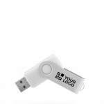Memoria USB con corpo soft-touch e clip metallica rotante brillante vista area di stampa