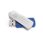 Memoria USB realizzata in plastica con clip in alluminio rotante color blu immagine con logo