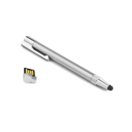Penna USB su misura in alluminio con gommino touch e inchiostro nero color argento brillante