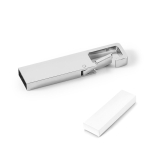 Memoria USB in metallo rettangolare su misura con moschettone color argento con scatola