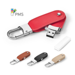 Memoria USB su misura in pelle PU con moschettone a gancio color rosso con scatola