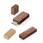 Memoria USB su misura con scocca in legno di noce e cappuccio color legno scuro con scatola