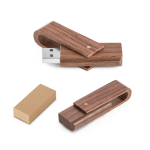 USB su misura in legno di noce interamente rotante color legno scuro con scatola
