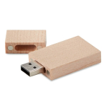 Memoria USB quadrata su misura in legno di bambù con cappuccio color legno chiaro