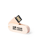 USB rotante sottile su misura con scocca realizzata in legno color legno chiaro vista area di stampa