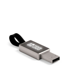 USB metallica su misura con logo retroilluminato e piccolo laccetto color argento vista area di stampa