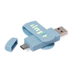 USB doppia su misura in paglia di frumento con connessione tipo C color blu