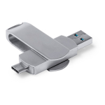 Memoria USB su misura rotante in metallo con connessione tipo C color argento
