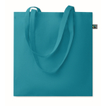 Shopper con manici lunghi in cotone colorato 180 g/m² Fairtrade color turchese seconda vista