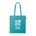Shopper con manici lunghi in cotone colorato 180 g/m² Fairtrade color turchese vista area di stampa