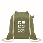 Sacca con cordoncini in cotone con chiusura a coulisse 180 g/m² color verde scuro vista area di stampa