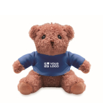 Orsetto di peluche con maglietta colorata personalizzabile color blu vista area di stampa